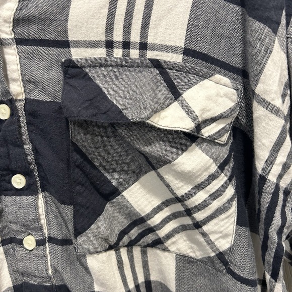 Old Navy Boyfriend Plaid Flannel Shirt Blue White Women's Sz L Popover‎ Gorpcore - Picture 2 of 6